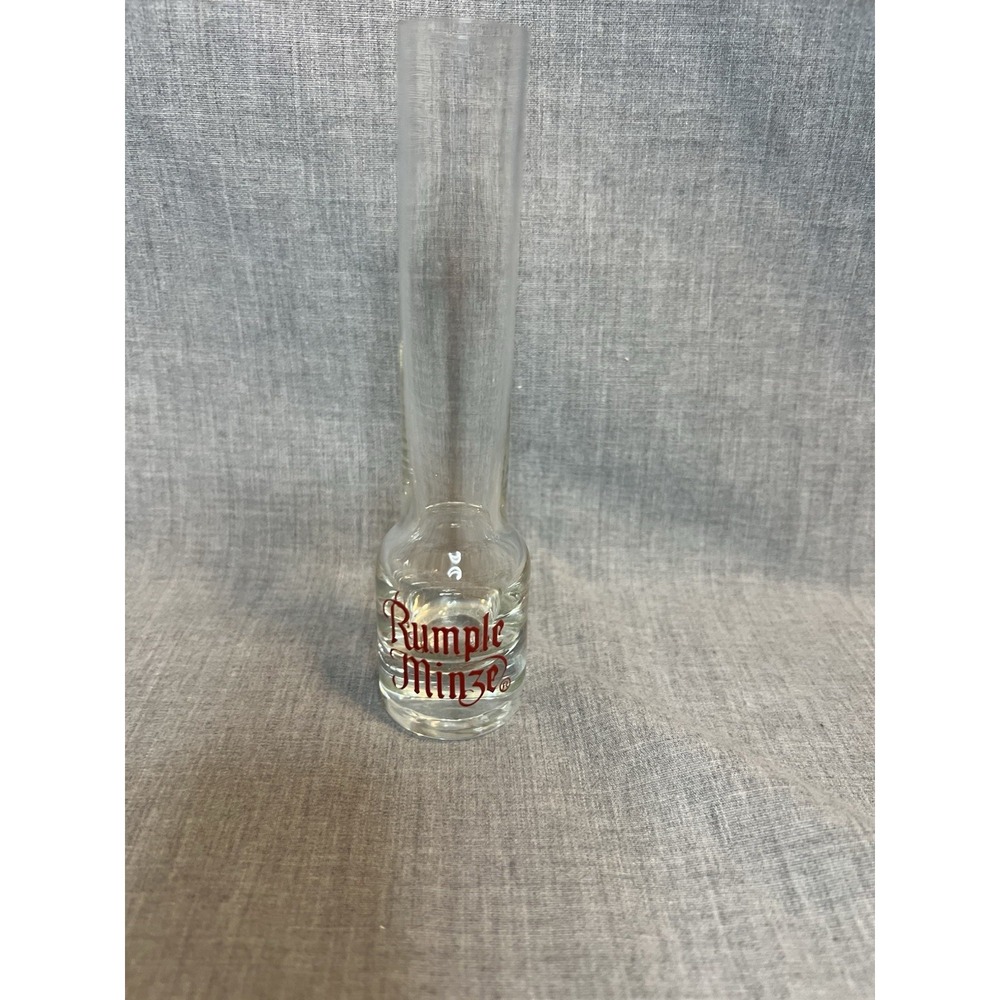 Vintage RUMPLE MINZE Shooters Tall Shot Glass Clear with Red Approx 6 inches